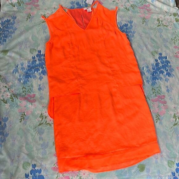 Helmut Lang Chroma Drape Neon Sunburn Silk Blend Strappy Mini Dress Size 2 NWT - Picture 1 of 14